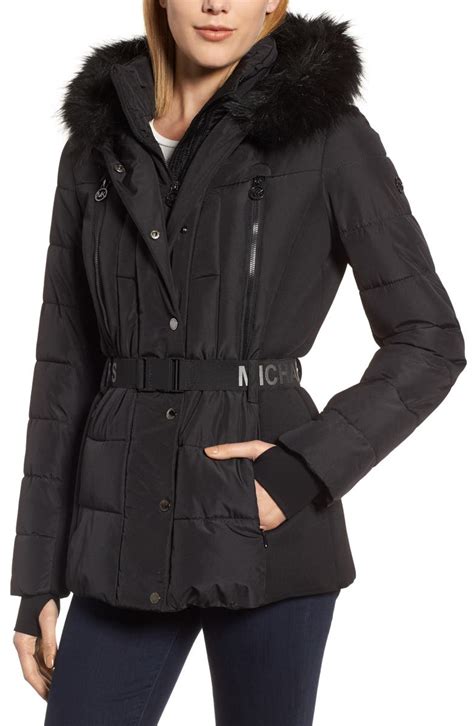 michael kors active belted faux-fur-trim puffer coat|Michael Kors packable puffer jacket.